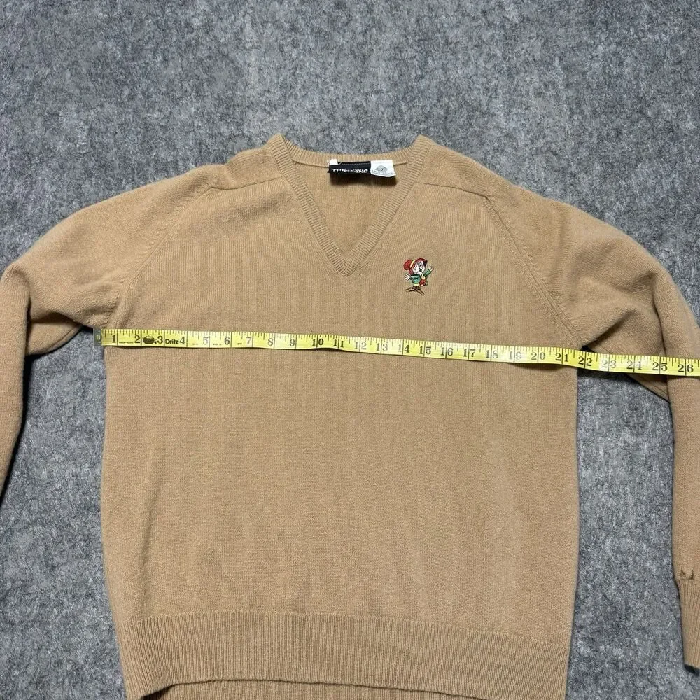 Vintage 80s 90s Made in U.K. Keebler Elf Pure Wool V Neck Sweater Tan Promo XL